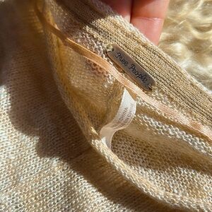 Free People Tunic Top Oversize Cream Knit High Low Slit Sweater Short Sleeve